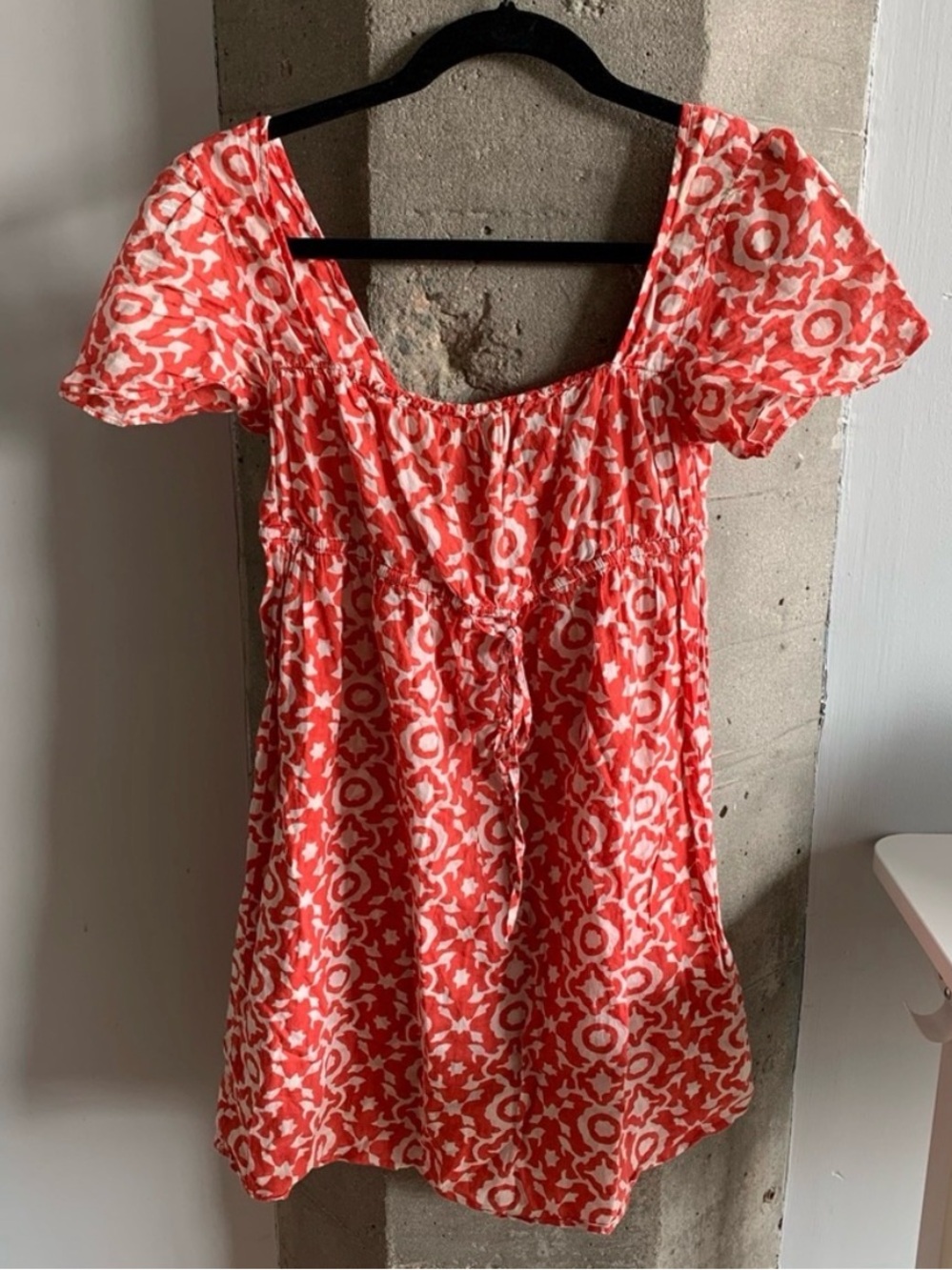 Banana Republic Coral and White Patterned Square-Neck Mini Dress